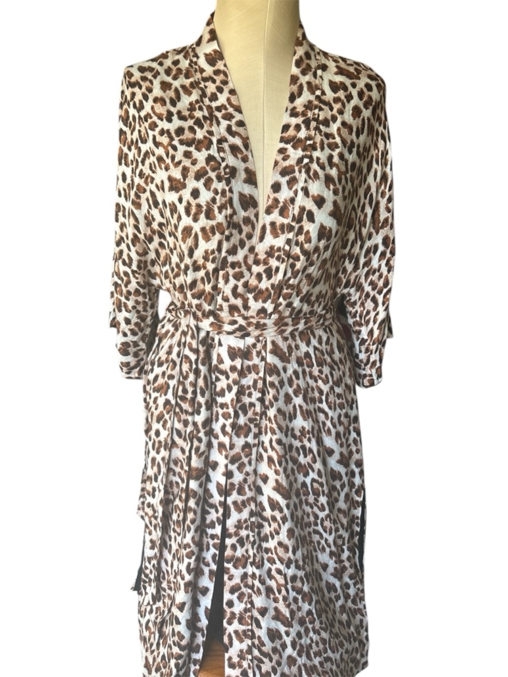 Chico's Leopard-Print Wrap Robe in White and Brown Tones